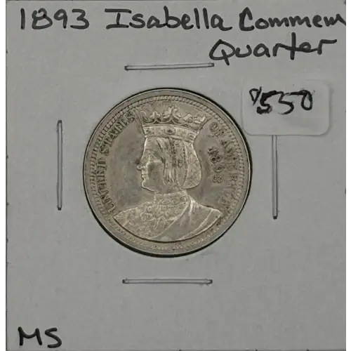 Classic Commemorative Silver--- World's Columbian Exposition, Isabella Quarter 1893-Silver- 0.25 Dollar