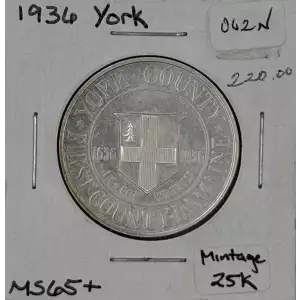 Classic Commemorative Silver--- York County, Maine, Tercentenary 1936 -Silver- 0.5 Dollar