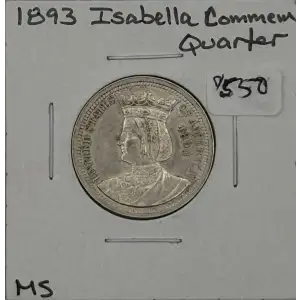 Classic Commemorative Silver--- World's Columbian Exposition, Isabella Quarter 1893-Silver- 0.25 Dollar